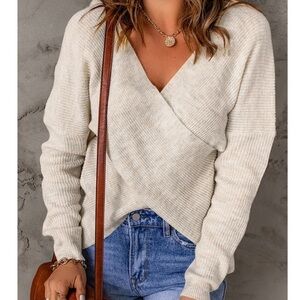VICI Aeon Los Angeles Boutique Criss Cross Oatmeal Wrap Sweater Top Size Large